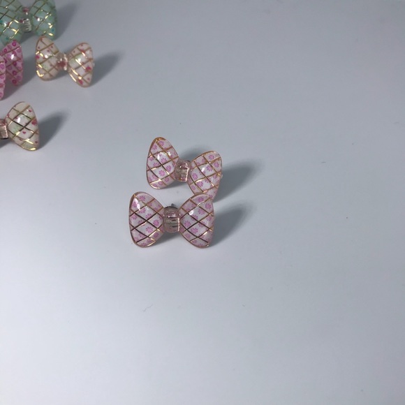 Pink Floral Bow Kawaii Handmade Stud Earrings Preppy Cute Trendy Unique - Picture 5 of 9